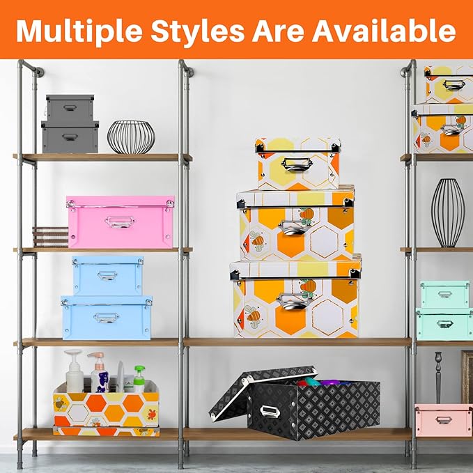 XUCHUN Plastic Decorative Storage Plastic Box with Lids for Closet,Foldable Storage Bins, 3 Pack/Set-NeatNest