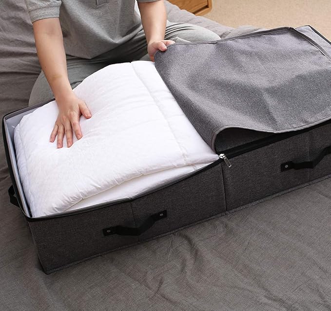 AMJ Extra Length Under Bed Storage Organization Containers for Shoes, Clothing, Bedding, 35.5 x 16.5 x 7“, Black Gray-NeatNest