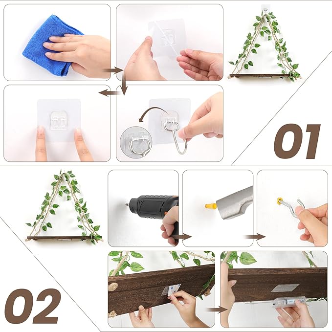 Floating Shelves for Wall,Plant Wall Decor,Hanging Shelf,Cottage Core Decor,Room Decor Aesthetic,Boho Room,Adhesive Shelves,Floating Shelves for No Drilling,Two-Piece Set(Green Leaf)-NeatNest
