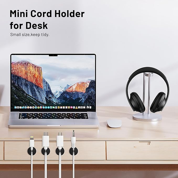 18 Pack Mini Cable Clips, Znben Cord Organizer Holder Adhesive Cord Management Charger Wire Holder Clips for Desk, Home, Office, Car, Cubicle, Nightstand Black-NeatNest