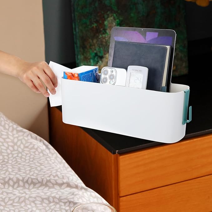 2 Pcs Bedside Storage Organizer Bedside Caddy Hanging Organizer Bunk Bed Bedside Shelf Holder Pocket for College Dorm Room Baby Bed Rails (White)-NeatNest