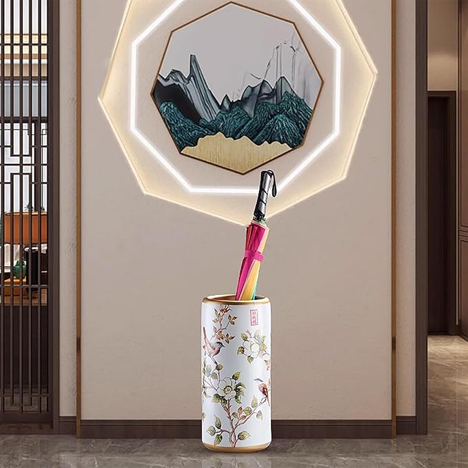 Ceramic Umbrella Stand Living Room Floor-Standing Freestanding Cane Chinese Umbrella Stand Multifunctional Painted Porcelain Vintage Ceramics Flower Vases for Home Office Entrance Indoor(C)-NeatNest