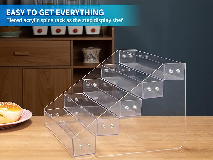 Acrylic Spice Rack, Tiered Spice Rack Shelf Seasoning Organizer for Countertop, Cabinet, Pantry, Kitchen Storage - 5 Tier, 2PCS-NeatNest
