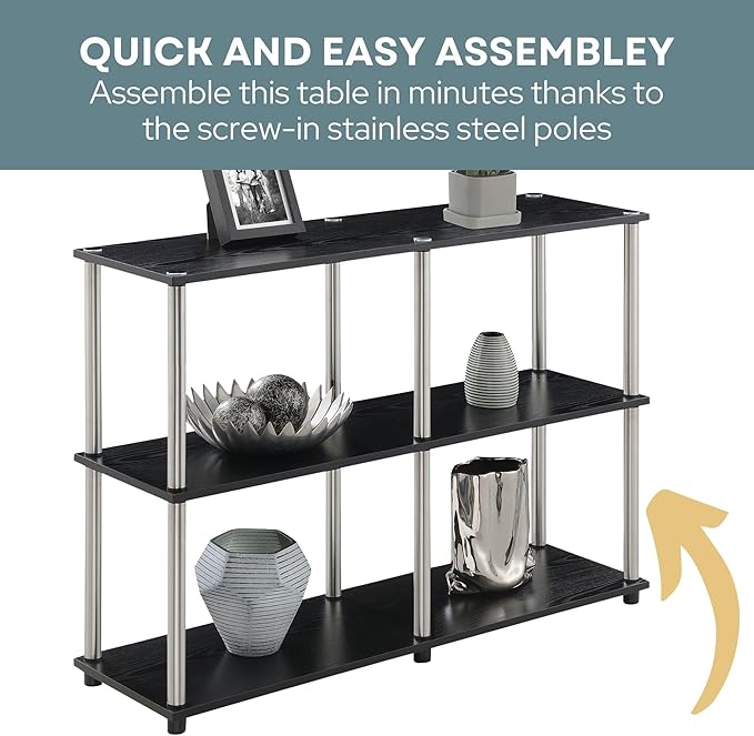 Convenience Concepts Designs2Go No Tools 3 Tier Wide Console Table 42" - Modern Multipurpose Accent with Shelves for TV Media Center, Office Desk Extension, Entryway Display, & Home Storage, Black-NeatNest