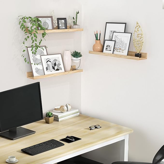 Floating Shelves Wall Mounted Set of 2,Wall Shelves for Decor Storage 15.7 Inch, Wall Mounted Wood Shelves for Bedroom, Living Room, Bathroom, Kitchen, Office, Natural-NeatNest