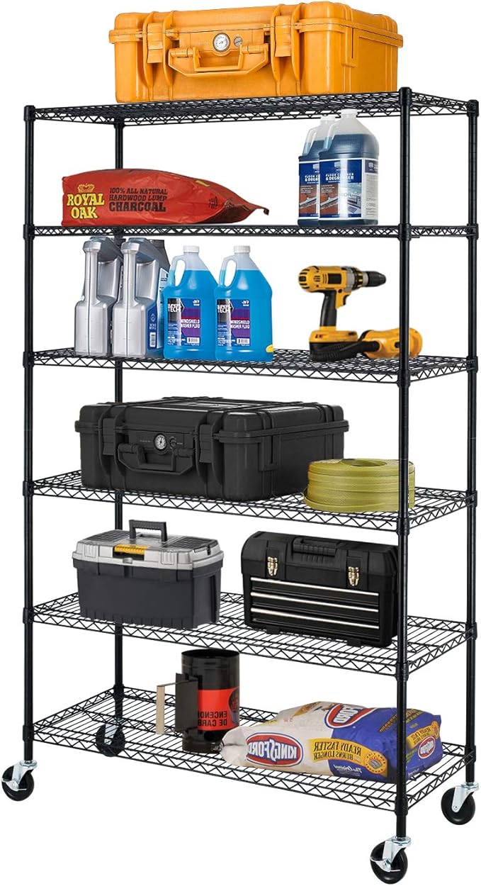BestOffice NSF Wire Shelving Unit 6-Shelf Large Storage Shelves Heavy Duty Metal Wire Rack Height Adjustable Commercial Grade Utility Storage Rack on 4" Casters 6000LB Capacity 18x48x76,Black-NeatNest