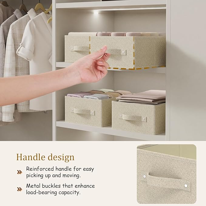 Collapsible Closet Organizer, Storage Bins, Fabric Cube Baskets for Organizing Home and Office, Grey and Beige, 3 Pack, 13.0x9.0x5.5in-NeatNest