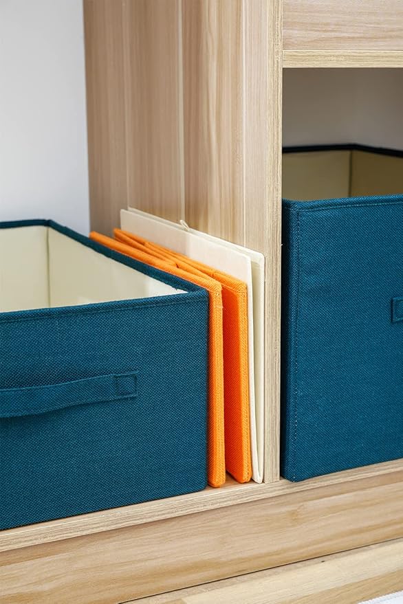 ALYER Collapsible Fabric Storage Organizer with Handles,Shelf Bins Box Container for Bedroom Office Closet Babies Nursery Toys Books Clothes (Green,16.2" x 9.5" x 6.7")