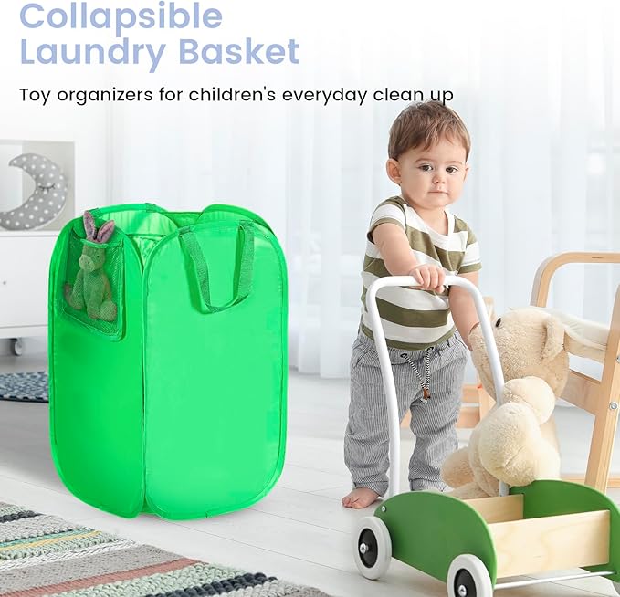 HOUSE AGAIN Upgraded Pop-up Laundry Hamper 2 Pack, Collapsible Laundry Basket with Durable Handles Solid Bottom High Steel Frame, Portable Foldable Dirty Clothes for Dorm, Laundry room Travel, Green-NeatNest