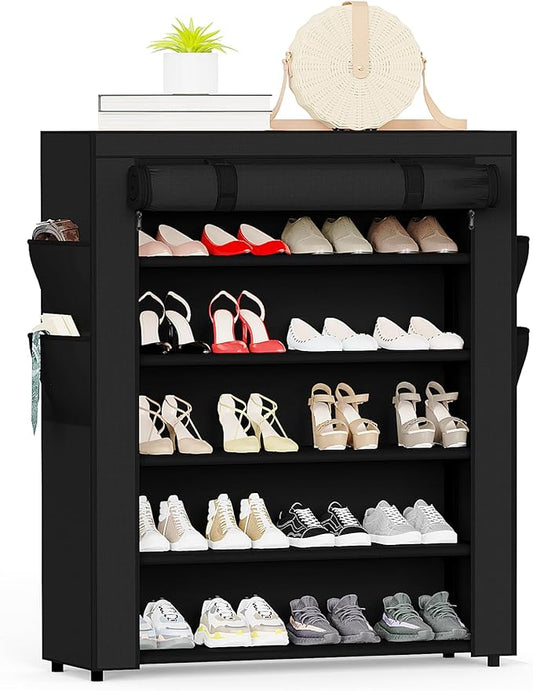 Mavivegue Shoe Rack with Cover, 5 Tier Shoe Organizer for Entryway, Shoe Storage for Front Door Entrance, Closet-NeatNest