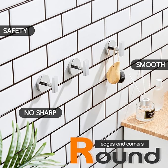 Robe Hook Polished Chrome Bath Towel Hooks Stainless Steel Wall Hooks for Bathroom Kitchen Closet Garage Door Hanger 3 Pack, AN1001CH-P3