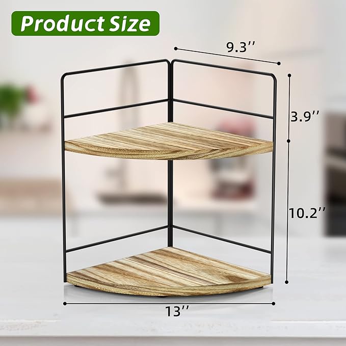 ZGO 2-Tier Bathroom Counter Organizer, Corner and Makeup Organizer for Vanity and Kitchen Counter, Wood-NeatNest