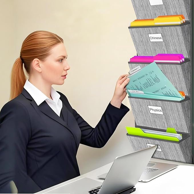 homyfort Over the Door File Organizer, Hanging File Folders, Wall Organizers and Storage for Mail, Magazine, Notebooks, Planners, Office, Classroom, 5 Extra Large Pockets, 50.39” Tall (Grey)-NeatNest