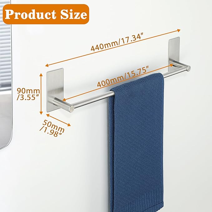 Alise Towel Racks for Bathroom, 16 Inch SUS 304 Stainless Steel Adhesive Towel Bar No Drill，Brushed Nickel Towel Bar，Rustproof Bath Towel Holder