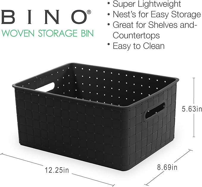 BINO Plastic Basket, Medium - Black, 4 Pack, The Stable Collection, Multi-Use Storage Basket, Rectangular Cabinet Organizer, Home & Office Storage Organizer, Baskets for Bathroom Organizing-NeatNest