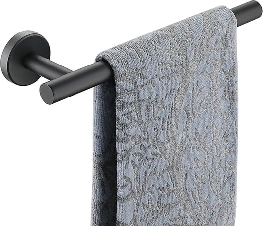 JQK Hand Towel Holder Towel Ring Black, 10 Inch Thicken 0.8mm 304 Stainless Steel Bathroom Hand Towel Bar, 9 Inch Useable Length Wall Mount Towel Rack Hanger, Matte Black, THH110L9-PB