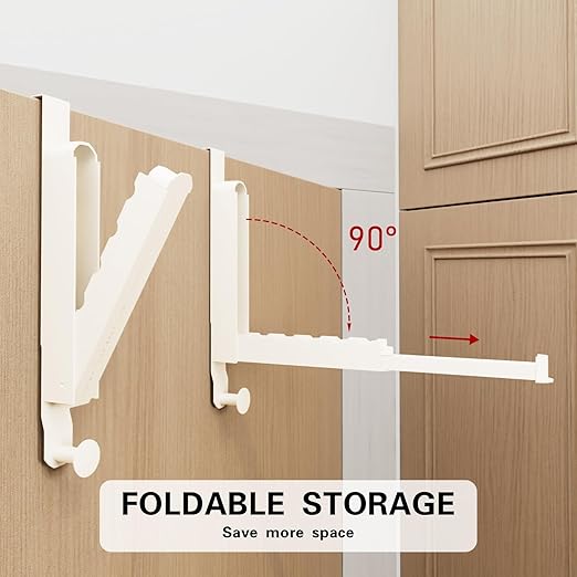 Over The Door Drying Rack, Foldable Portable Over The Door Hooks Hanger with Towel Racks for Coat Clothes Laundry Bathroom Bedroom Travel Hangers (Milky White, 1 Pack)