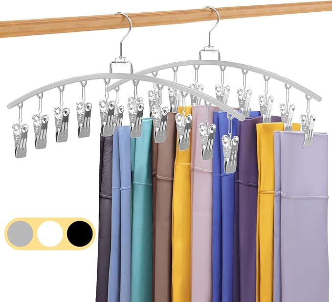 2 Pack Legging Organizer for Closet 360° Swivel, Metal Gym Clothes Organizer w/20 Clips Holds 20 Leggings, Hangers Space Saving, Closet Organizers and Storage, Room Organization Essentials, Grey-NeatNest