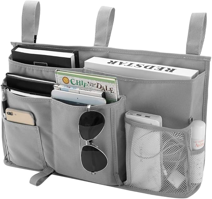 Bseash Bunk Bed Organizer, Bedside Caddy Hanging Bed Organizer Storage Bag 8 Pockets, for College Dorm Rooms Bed, Hospital Bed, Baby Bed Rails, 600D Oxford Cloth (Gray)-NeatNest