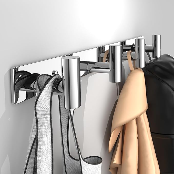 Wall Mounted Coat Rack-4 Hooks, Heavy Duty Stainless Steel Hook Rail for Towel Coat Hat Purse Bag Jacket, Towel Hooks for Entryway Bathroom Kitchen (Glossy 4 Hooks - 1 Pack)-NeatNest