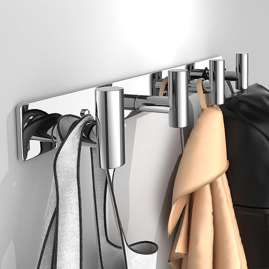 Wall Mounted Coat Rack-4 Hooks, Heavy Duty Stainless Steel Hook Rail for Towel Coat Hat Purse Bag Jacket, Towel Hooks for Entryway Bathroom Kitchen (Glossy 4 Hooks - 1 Pack)-NeatNest