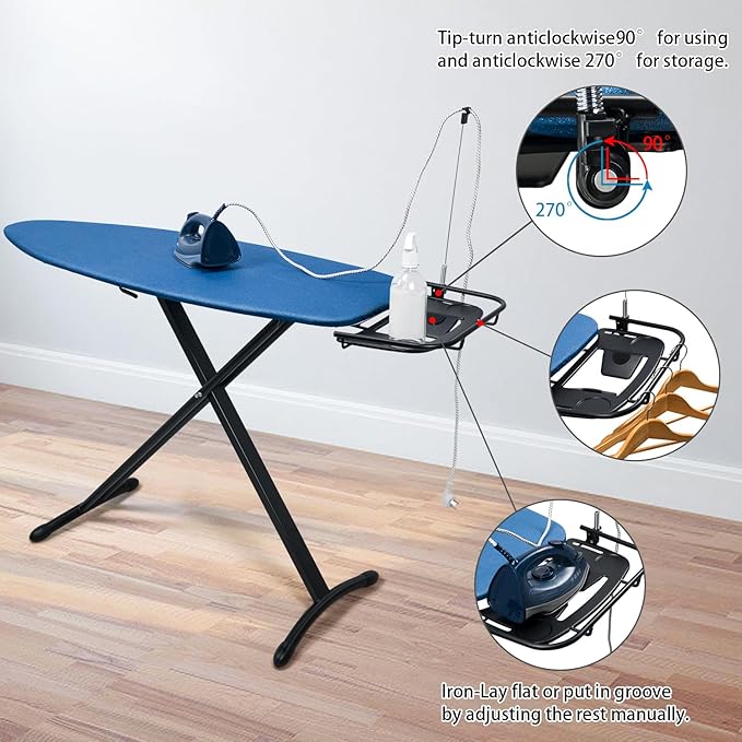 Duwee 18"x48" Deluxe Ironing Board with Retractable Iron Rest,Extra Wide Ironing Board Thicken Steel Top Board,with Sleeve Board,Adjustable Height,T Leg Foldable