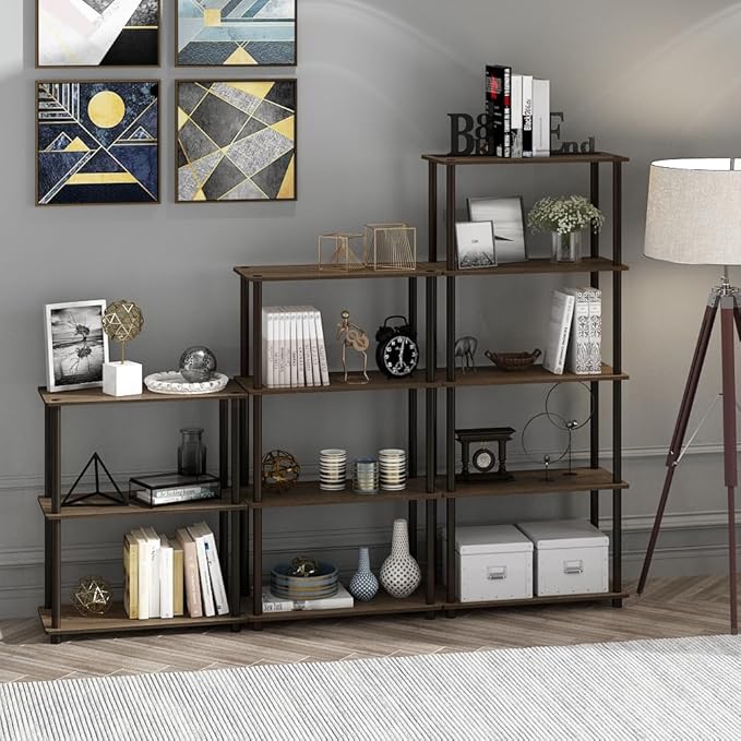 Furinno Turn-N-Tube 4-Tier Multipurpose Shelf Display Rack, Round Tubes, Walnut/Brown-NeatNest