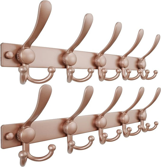 Dseap Coat Rack Wall Mount 2.0 Pro: Heavy Duty 300% Thicker, 16" Stud Mount, Stainless Steel Wall Coat Hooks Hanger for Clothes Jackets Hats Entryway Closet, MaxStrong Series, Rose Gold, Pack of 2
