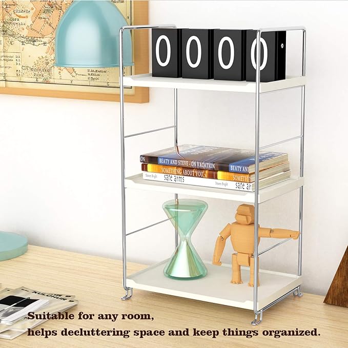 3-Tier Bathroom Countertop Organizer -Makeup Organizer -Corner Storage Shelf- Kitchen Spice Rack Standing Shelf-Great for Vanity, Bathroom, Bedroom, Kitchen (Silver & White)-NeatNest