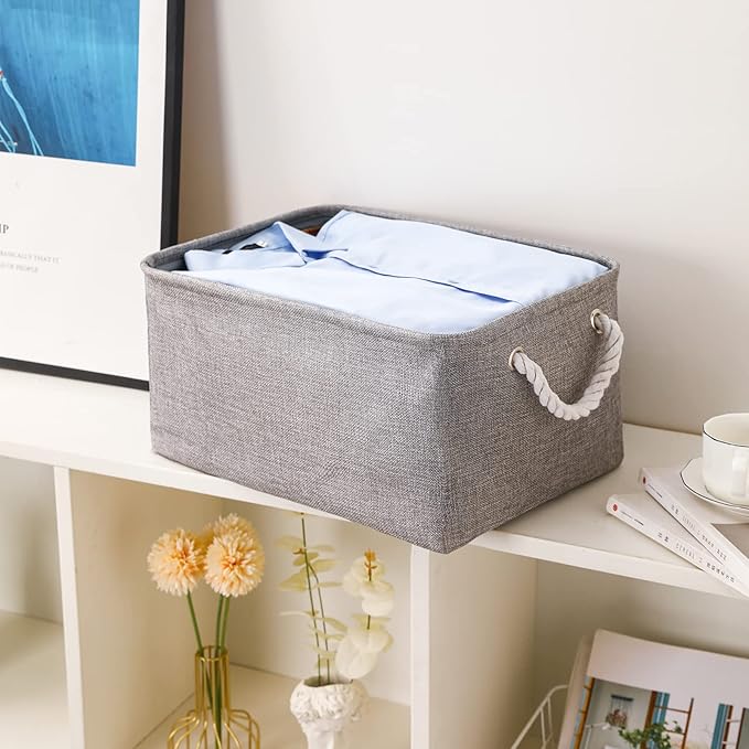 combocube 15.7 x 11.8 x 8.2 Inch Fabric Storage Bins for Shelves, Linen Storage Organizer Storage Basket with Ropes for Laundry, Home, Closet, Office, Clothes, Toys Organizer-NeatNest