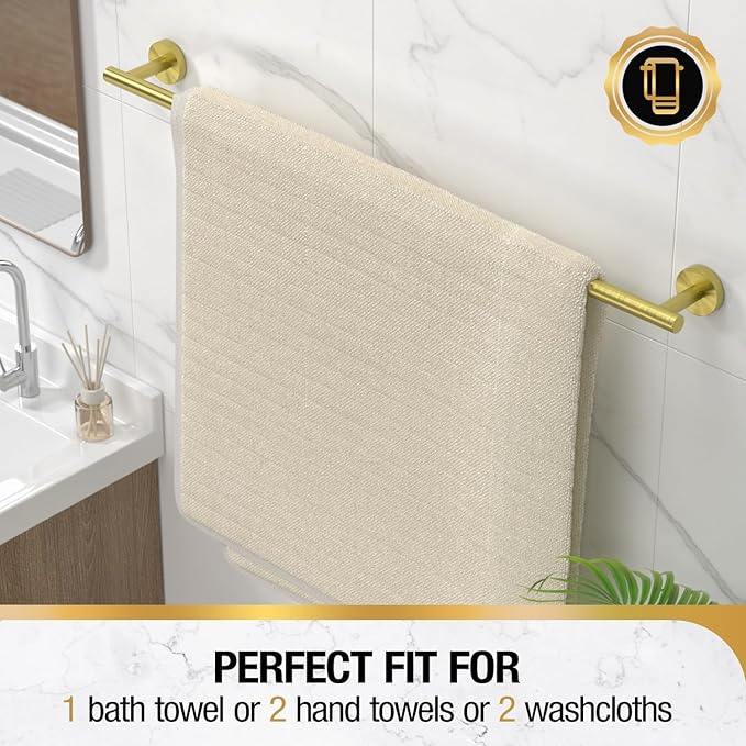 HITSLAM Gold 31.6 Inch Towel Bar for Bathroom, SUS304 Stainless Steel Bathroom Towel Rack Wall Mounted, Modern Home Decor Bath Towel Holder with Hardware Accessories