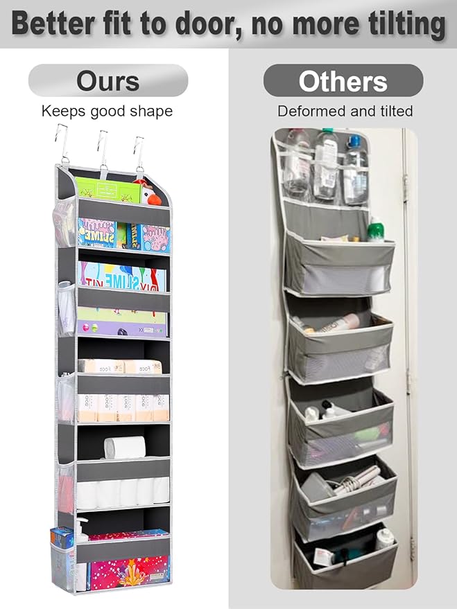 2 Pack Over The Door Storage Organizer with 5 Pockets 10 Mesh Side Pockets, 44 lbs Weight Capacity Door Hanging Organizers and Storage for Bedroom,Bathroom,Nursery,Pantry,Dorm(Dark Gray)-NeatNest
