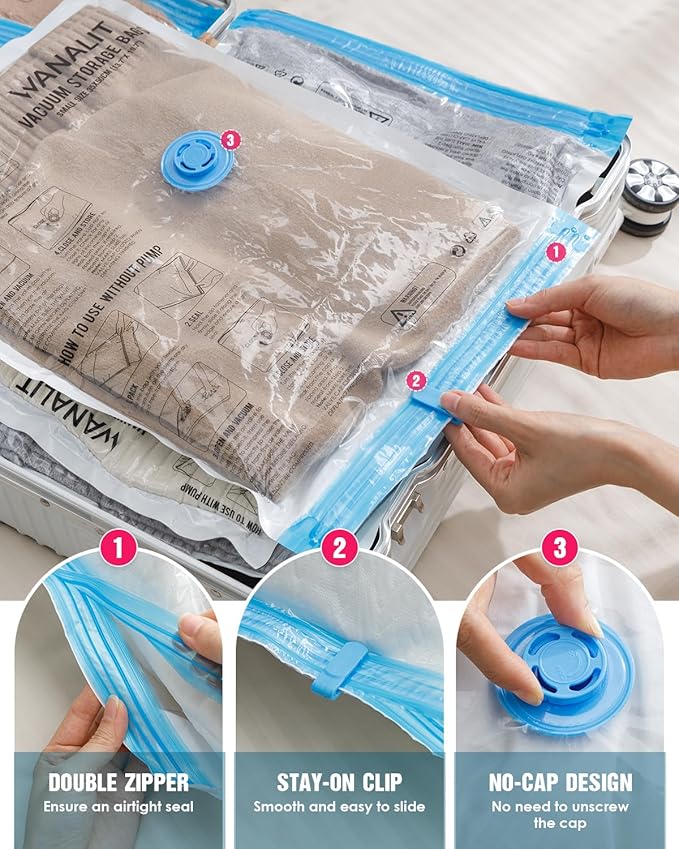 Travel Vacuum Storage Bags with Hand Pump, 8 Pack (4S+4XS) Vacuum Seal Bag Travel Essentials Space Saving Bags for Clothes, Luggage, Carry-on Suitcase, Backpack, Holiday Business Trip-NeatNest