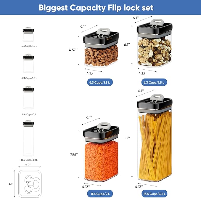 Chef's Path Airtight Food Storage Containers Set for Home Organization - 7 Piece Largest Flip Lock Set w/more Capacity - BPA Free Plastic Dry Food Storage Containers with Lids-NeatNest