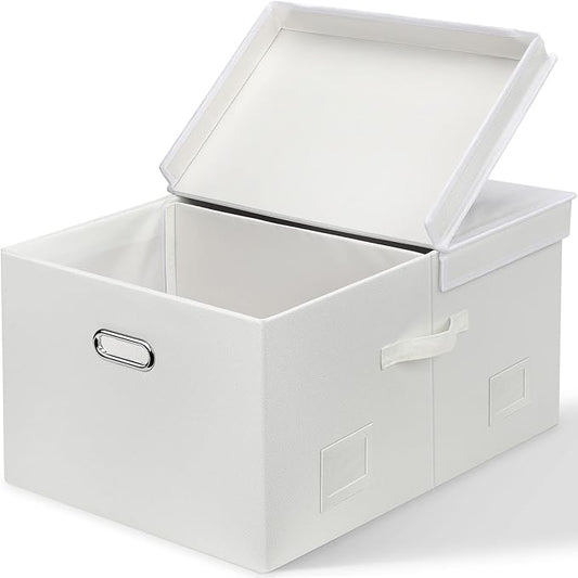 75 Quarts Extra Large Decorative Storage Bins with Lids, 1 Pack White Collapsible Storage Bins with Lids, Stackable Storage Bins Decorative Box Storage With Lid Extra Large-NeatNest