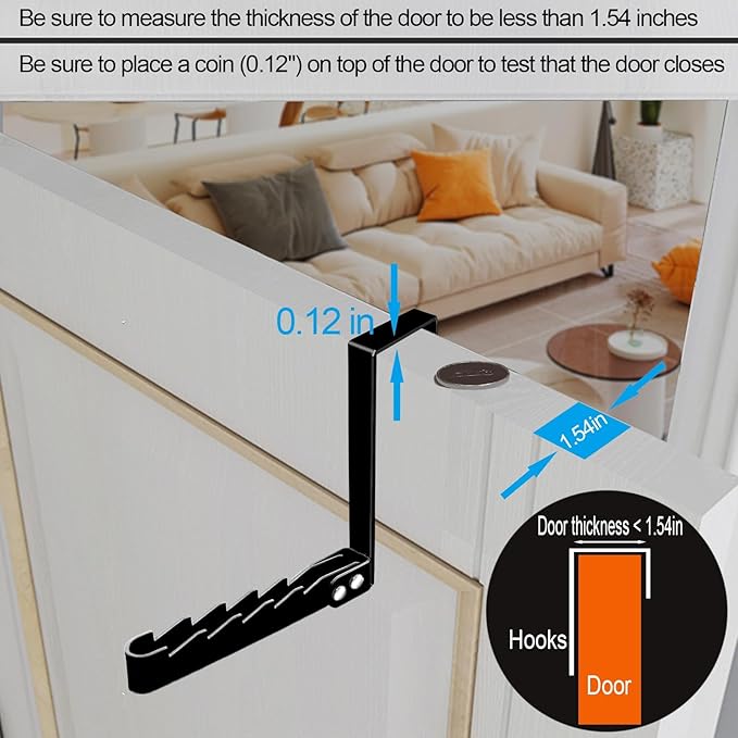 2 Pack Over The Door Hooks Hanger, Sturdy Foldable Over Door Drying Rack for Clothes, Coats, and Towels, Bedroom Bathroom, Black
