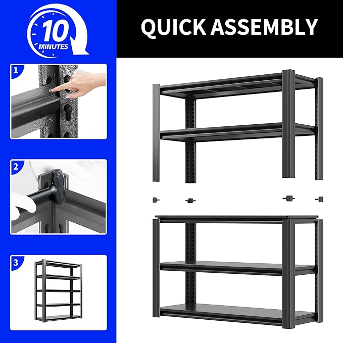 72" H Metal Storage Shelving, 2500LBS Heavy Duty Shelves Unit, Adjustable 5 Tier Storage Rack, Industrial Utility Shelf for Garage, Warehouse, Bedroom, Kitchen,16" D×36“W×72”H, Black-NeatNest