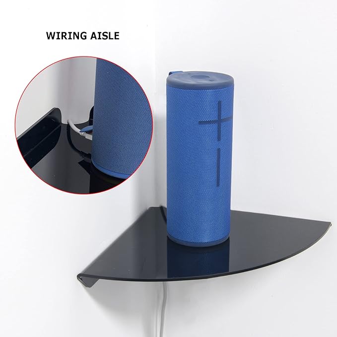 Cosmos 2 Pcs Acrylic Wall Mount Floating Corner Shelves Quarter Round Shower Shelf Hanging Corner Shelves Wall Storage Display Organizer for Bathroom Kitchen Bedroom Living Room (Solid Black)-NeatNest