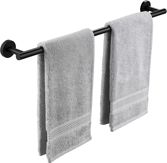 KES 25.2 Inches Black Towel Bar for Bathroom, Hand Towel Holder, Towel Bar Wall Mount, SUS304 Stainless Steel Matte Black, Total Length 27.6 Inch, A2000S70B-BK
