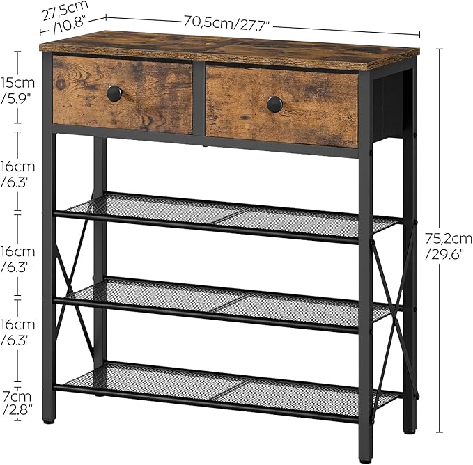 4 Tier Shoe Rack, Large Capacity Shoe Storage Organizer, Metal Shoe Shelf with Drawer and Wooden Top, for 16 Pairs of Shoes, for Entryway, Closet, Rustic Brown and Black SS24BR-NeatNest