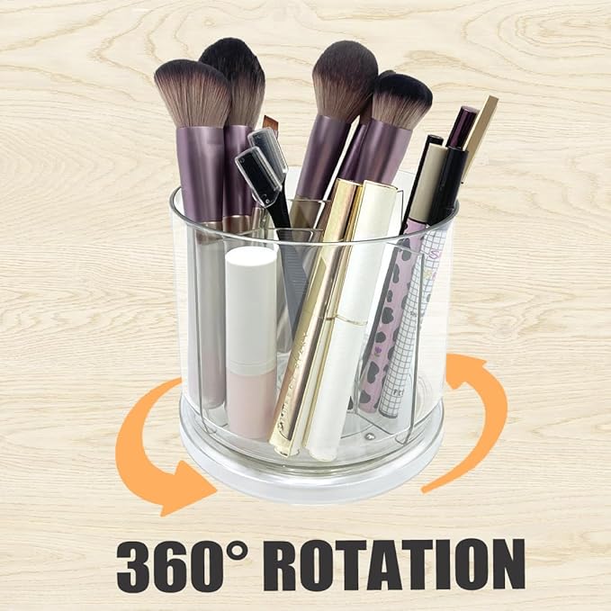 Makeup Brush Holder 360 Rotating Makeup Brushes Organizer for Vanity, 5 Slots Makeup Organizers & Storage, Multi-Functional Pencil Pen Holder for Desk, Cosmetic Storage Container Cup (Clear)-NeatNest