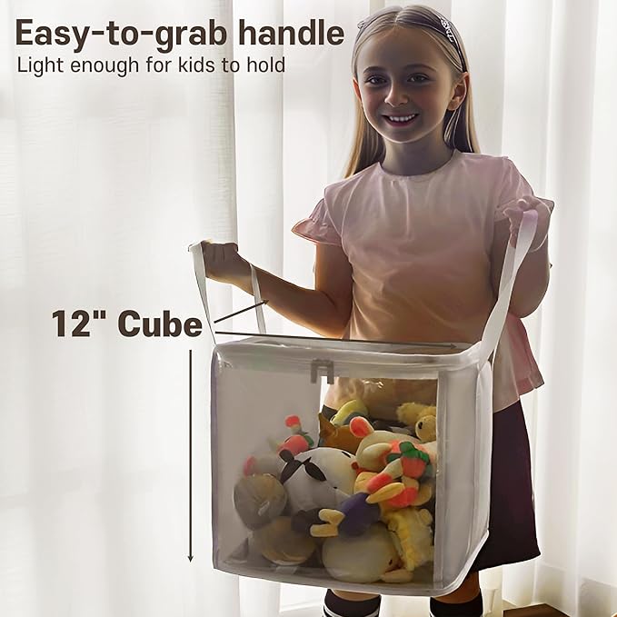 holay 2 Pack Storage Bins PVC Boxes with Transparent Lid & Handles - Durable & Foldable - Multi-Purpose Organizer for Clothes, Books, and More (White, Large)-NeatNest