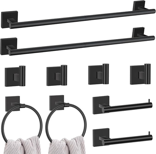10 Pieces Black Towel Bar Set, 23.6 Inch Bathroom Accessories Set SUS304 Stainless Steel Bathroom Hardware Set Towel Racks for Bathroom Wall Mounted.