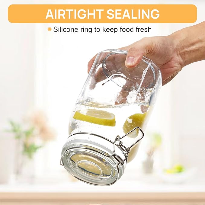 CHEFSTORY 50oz Airtight Glass Jars with Lids, 3 PCS Food Storage Canister for Kitchen & Pantry Organization, Square Mason Jar Containers for Storing Sugar, Flour, Cereal,Coffee,Cookies-NeatNest