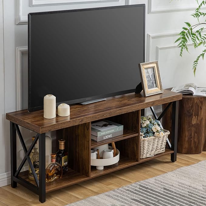 GAZHOME TV Stand for TV up to 55 Inches, TV Cabinet with Open Storage, TV Console Unit with Shelving for Living Room, Entertainment Room, Rustic Brown-NeatNest