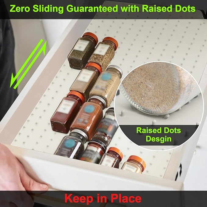 Gosmol Spice Drawer Organizer insert, Adjustable & Non-Slip Silicone Spice Drawer Liner, in Drawer Spice Organizer for Seasoning Jars and Spices Bottles Spice Rack -Pearl-NeatNest