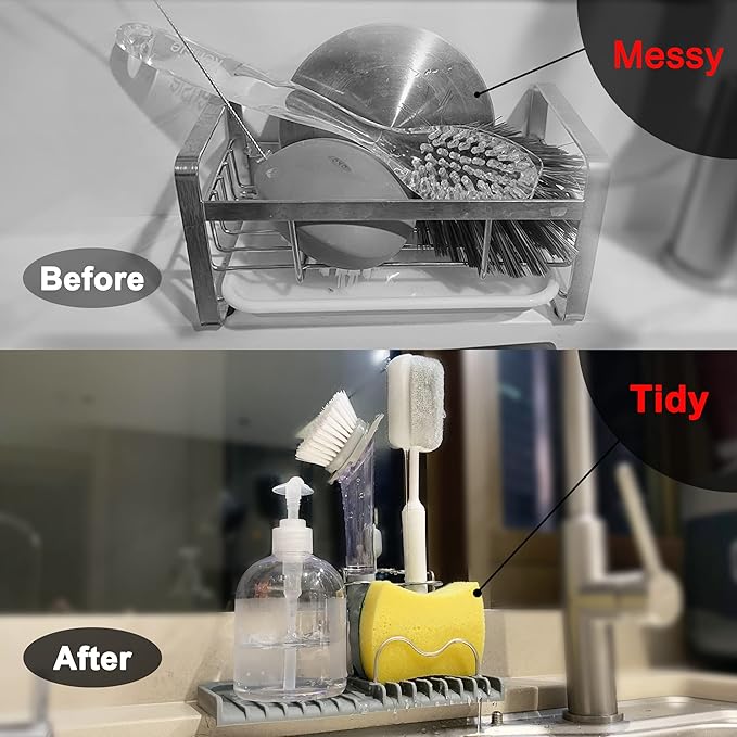Sponge holder for kitchen sink caddy accessories gadgets, dish soap brush holder for sink organizer, soap tray holder drainer rack for bathroom -Gray-NeatNest