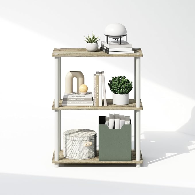 Furinno Turn-N-Tube 3-Tier Multipurpose Compact Bookcase, Sonoma Oak/White-NeatNest