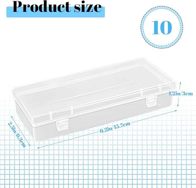10 Pcak 6'' Plastic Storage Boxes, Small Storage Containers with Hinged Lids, Rectangle Clear Boxes for Beads, Jewelry, Game Pieces, Pens and Crafts Items(6.2'' x 2.5'' x 1.2'')-NeatNest