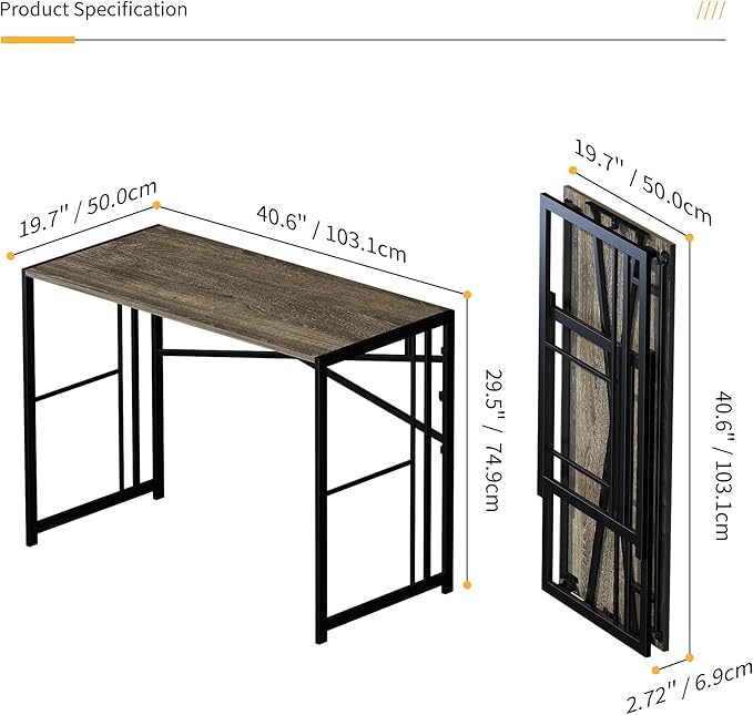 40 inch Folding Desk, Writing Gaming Computer Camping Desk, No Assembly Required Home Office Table, Black Oak-NeatNest